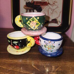 Hand-Painted Miniature Ceramic Espresso Cups With Floral & Fruit Designs By Mary